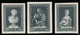 POLAND 1956 MUSEUM CONSERVATION SET OF 3 BLACK PROOFS NHM (NO GUM) ART Statues Madonna Da Vinci Paintings Lady Ermine - Essais & Réimpressions