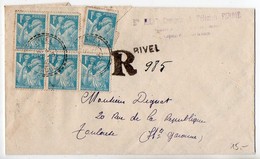 1F Iris X6 Sur Lettre Recommandée Provisoire De Rivel (Aude) Du 27.3.45 (Cachet Perlé) - 1921-1960: Periodo Moderno