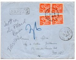 Iris 3f X4 Sur Lettre Par Exprès De Dijon Du 20.3.45 - 1921-1960: Periodo Moderno