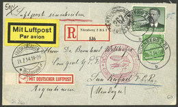 GERMANY: 20/JUL/1934 Nünberg - Argentina, Registered Airmail Cover Flown By DLH/Zeppelin Franked With 2.05Mk., With Arri - Autres & Non Classés