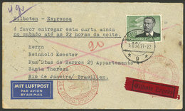 GERMANY: 5/AU/1936 Stuttgart - Brazil, Express Airmail Cover Sent By DLH Franked With 2Mk., Arrival Backstamp Of Rio 8/A - Sonstige & Ohne Zuordnung