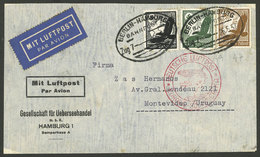 GERMANY: Airmail Cover Sent To Uruguay On 26/MAY/1937 Franked With 1.75Mk., Cancelled "Tren 7 - Berlin-Hamburg", Red Han - Otros & Sin Clasificación