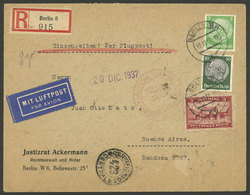 GERMANY: 15/DE/1937 Berlin - Argentina, Airmail Cover Flown By DLH Franked With 3.55Mk., Arrival Backstamp, VF Quality! - Other & Unclassified