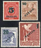 GERMANY - BERLIN: Sc.9N64/67, 1949 Complete Set Of 4 Overprinted Values, The High Value Is Unmounted And Perfect, The Re - Ungebraucht