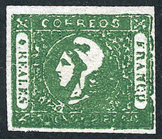 ARGENTINA: GJ.16, 1859 4R. Dark Green, Very Worn And Inky Impression, With The Lower Inscription Virtually Invisible, 4  - Buenos Aires (1858-1864)