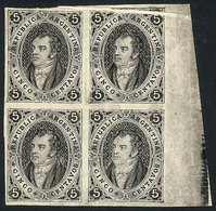 ARGENTINA: Official Reprint Made By Cia. Sudamericana De Billetes De Banco In 1888, Block Of 4 In Black With VARIETY: To - Cartas & Documentos