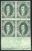 ARGENTINA: Official Reprint Made By Cia. Sudamericana De Billetes De Banco In 1888, Block Of 4 In Green, With Lower Shee - Briefe U. Dokumente