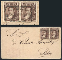 ARGENTINA: GJ.36, Pair Franking A Cover Sent To Salta, With Rectangular Datestamp Of TUCUMÁN (CIUDAD), Including The Ori - Sonstige & Ohne Zuordnung
