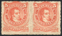 ARGENTINA: GJ.48, 1876 5c. Rivadavia Rouletted, Pair, Mint Without Gum, VF Quality! - Sonstige & Ohne Zuordnung