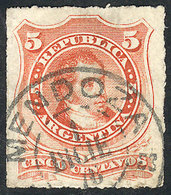 ARGENTINA: GJ.48, 1876 5c. Rivadavia Rouletted, Used In MENDOZA, Excellent Quality! - Other & Unclassified