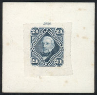 ARGENTINA: GJ.52, 1876 24c. San Martín Rouletted, DIE PROOF In Greenish Blue (not Adopted), Printed On Thin Paper Glued  - Other & Unclassified