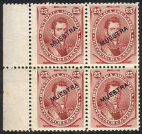 ARGENTINA: GJ.56, 1877 25c. Alvear, Mint Block Of 4 With MUESTRA Ovpt, VF Quality! - Andere & Zonder Classificatie