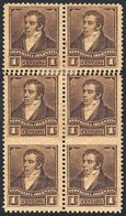 ARGENTINA: GJ.164PH + Variety, 1892 1c. Rivadavia With Small Sun Wmk, Block Of 6 With Compound Perforation 11½ X 12¼, Wi - Other & Unclassified