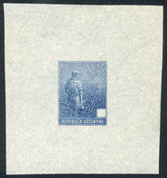 ARGENTINA: GJ.318, 1911 Plowman, DIE PROOF In Blue, Denomination Box Empty, Printed On Very Thin Paper (Indian), VF! - Sonstige & Ohne Zuordnung