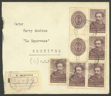 ARGENTINA: GJ.856CAa, 1942 Estrada With 2 Medalions (block Of 4 Stamps And 2 Labels) + Single, Franking A Registered Cov - Sonstige & Ohne Zuordnung