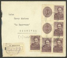 ARGENTINA: GJ.856CAa, 1942 Estrada With 2 Medalions (block Of 4 Stamps And 2 Labels) + Single, Franking A Registered Cov - Andere & Zonder Classificatie