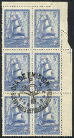 ARGENTINA: GJ.949, 1947 Frigate Sarmiento, Corner Block Of 6 With First Day Postmark, With VARIETY: Imperforate At Top R - Andere & Zonder Classificatie