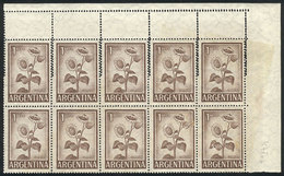 ARGENTINA: GJ.1128A, 1959/64 1P. Sunflower, Imported Unsurfaced Paper, Corner Block Of 10 With Variety: DOUBLE PERFORATI - Sonstige & Ohne Zuordnung