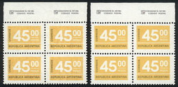 ARGENTINA: GJ.1730A, 1976 Figures 45P., Block Of 4 On Unsurfaced Paper With Casa De Moneda Wmk, Along An Example On Norm - Sonstige & Ohne Zuordnung