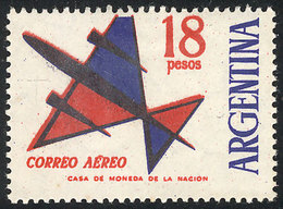 ARGENTINA: GJ.1255, 1963 Stylized Airplane 18P. With DOUBLE IMPRESSION Of Red Color And "AÉREO" (with Accent!), VF Quali - Airmail