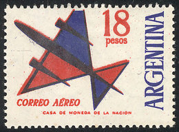 ARGENTINA: GJ.1255, 1963 Stylized Airplane 18P. With DOUBLE IMPRESSION Of Red Color And "AÉREO" (with Accent!), VF Quali - Posta Aerea