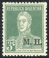 ARGENTINA: GJ.261, 1925 3c. San Martín Without Period With M.H. Overprint In Serif Font, Mint Lightly Hinged, Excellent  - Service