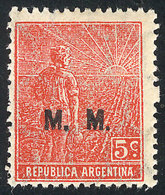 ARGENTINA: GJ.456, 1915 5c. Plowman, Italian Paper, Perf 13½, M.M. Overprint, Mint Very Lightly Hinged, VF Quality, Very - Service