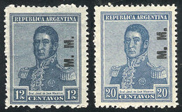 ARGENTINA: GJ.479/480, 1922 12c. And 20c. San Martín, Round Sun Wmk, M.M. Overprint, The Set Of 2 MNH Values, Superb, Ra - Dienstmarken