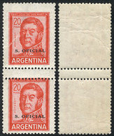 ARGENTINA: GJ.755, Pair With Variety: DOUBLE Horizontal Perforation, Light Wrinkles, Fine Appearance, Rare! - Dienstmarken