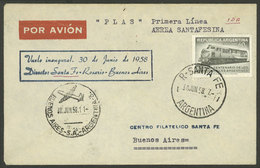 ARGENTINA: 30/JUN/1958 Santa Fe - Buenos Aires, First Flight Of PLAS Airline, Excellent Quality, Rare! - Vorphilatelie