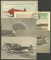 ARGENTINA: AVIATION: Circa 1950, 5 Interesting Cards With Good Views Of Airplanes And A Parachutist, Very Good Lot Of Ad - Argentinien