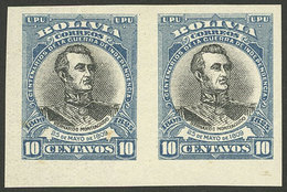 BOLIVIA: Sc.85, 1909 10c. Monteagudo, IMPERFORATE PAIR, VF Quality! - Bolivia