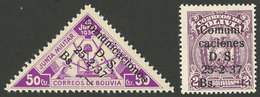 BOLIVIA: Sc.237a + 239a, 1937 Both With VALUE OMITTED In The Overprint, VF Quality! - Bolivia