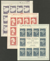 BRAZIL: Sc.496a/498a, 1940 New York World Fair, Complete Set Of 3 S.sheets Issued Without Gum. The Low Value (with A Cat - Blocchi & Foglietti