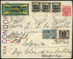 BRAZIL: 15/SE/1932 Joinville - Colonia (Uruguay): Cover Franked With 4,250Rs., Sent Via Condor, With Several Transit And - Lettres & Documents