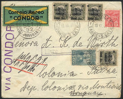 BRAZIL: 15/SE/1932 Joinville - Colonia (Uruguay): Cover Franked With 4,250Rs., Sent Via Condor, With Several Transit And - Storia Postale