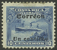 COSTA RICA: Sc.87, 1911 1c. On 10c. With BLACK Overprint, Mint Original Gum, Good Example, Rare! - Costa Rica