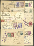 SPAIN: 1936/45 8 Cards (some Are Postal Stationeries) Sent To France, There Is A Nice Range Of Cancels And CENSOR MARKS! - Storia Postale