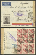 SPAIN: 19/AP/1937 Sevilla - Argentina, Airmail Cover With Patriotic Francoist Impression Sent By DLH With Nice Postage O - Briefe U. Dokumente