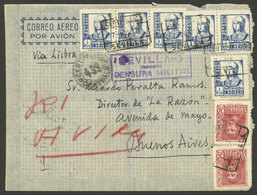 SPAIN: 7/JUN/1938 Sevilla - Argentina, Airmail Cover Sent By DLH Franked With 6.60Ptas., Censored, With Transit And Arri - Briefe U. Dokumente