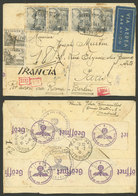 SPAIN: 12/FE/1941 Madrid - Paris, Airmail Cover "via Roma - Berlin", With Nazi Censor Marks And Labels, Very Attractive! - Storia Postale