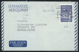 FINLAND: 20Mk. Aerogram Sent From Helsingfords To Argentina On 9/AU/1951, VF Quality! - Cartas & Documentos