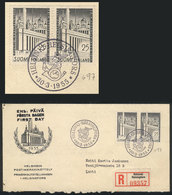 FINLAND: Registered Cover Franked With Pair Sc.326, Sent From Helsinki To Lahti On 30/MAR/1955 (FIRST DAY OF ISSUE), VF  - Brieven En Documenten