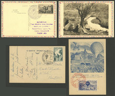 FRANCE: 2 Postcards Of The Years 1945 And 1946 With Special Postmarks, Topic MAPS, Hot Balloons, Windmill, VF Quality! - Other & Unclassified