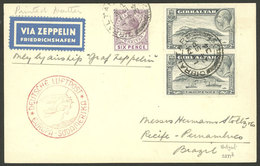 GIBRALTAR: Card Sent With Rate For Printed Matter To Brazil By Zeppelin On 24/SE/1934, On Back Stuttgart Transit Backsta - Gibraltar