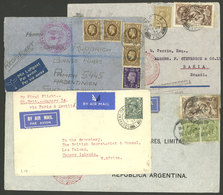 GREAT BRITAIN: 4 Airmail Covers Sent To Argentina, Brazil And Canary Islands Between 1934 And 1939 By German DLH, Attrac - Briefe U. Dokumente