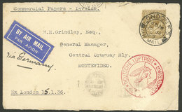 GREAT BRITAIN: 15/JA/1936 London - Uruguay, Airmail Cover Sent By German DLH Franked With 1S., With Arrival Bakcstamp Of - Briefe U. Dokumente
