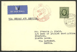 GREAT BRITAIN: 22/JUN/1938 Sutton Coldfield - Sierra Leona, Airmail Cover Sent By German DLH To Bathurst, Gambia (arriva - Briefe U. Dokumente