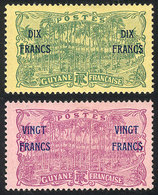 FRENCH GUIANA: Yvert 95/96, 1923 Provisionals, Cmpl. Set Of 2 Values Mint Lightly Hinged, VF Quality! - Sonstige & Ohne Zuordnung