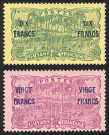 FRENCH GUIANA: Yvert 95/96, 1923 Provisionals, Cmpl. Set Of 2 Values Mint Lightly Hinged, VF Quality! - Autres & Non Classés